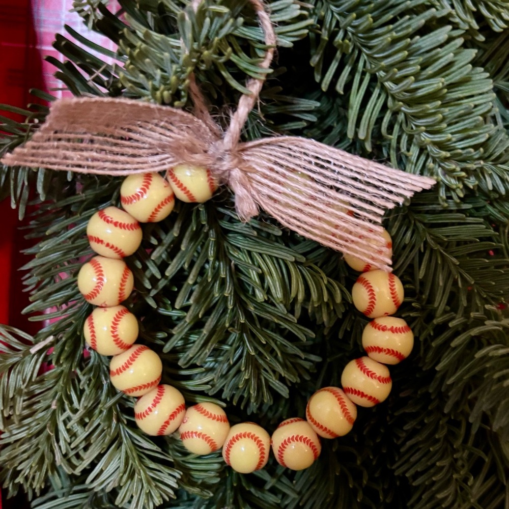 Newly Handcrafted Beaded SoftBall Wreath Ornament